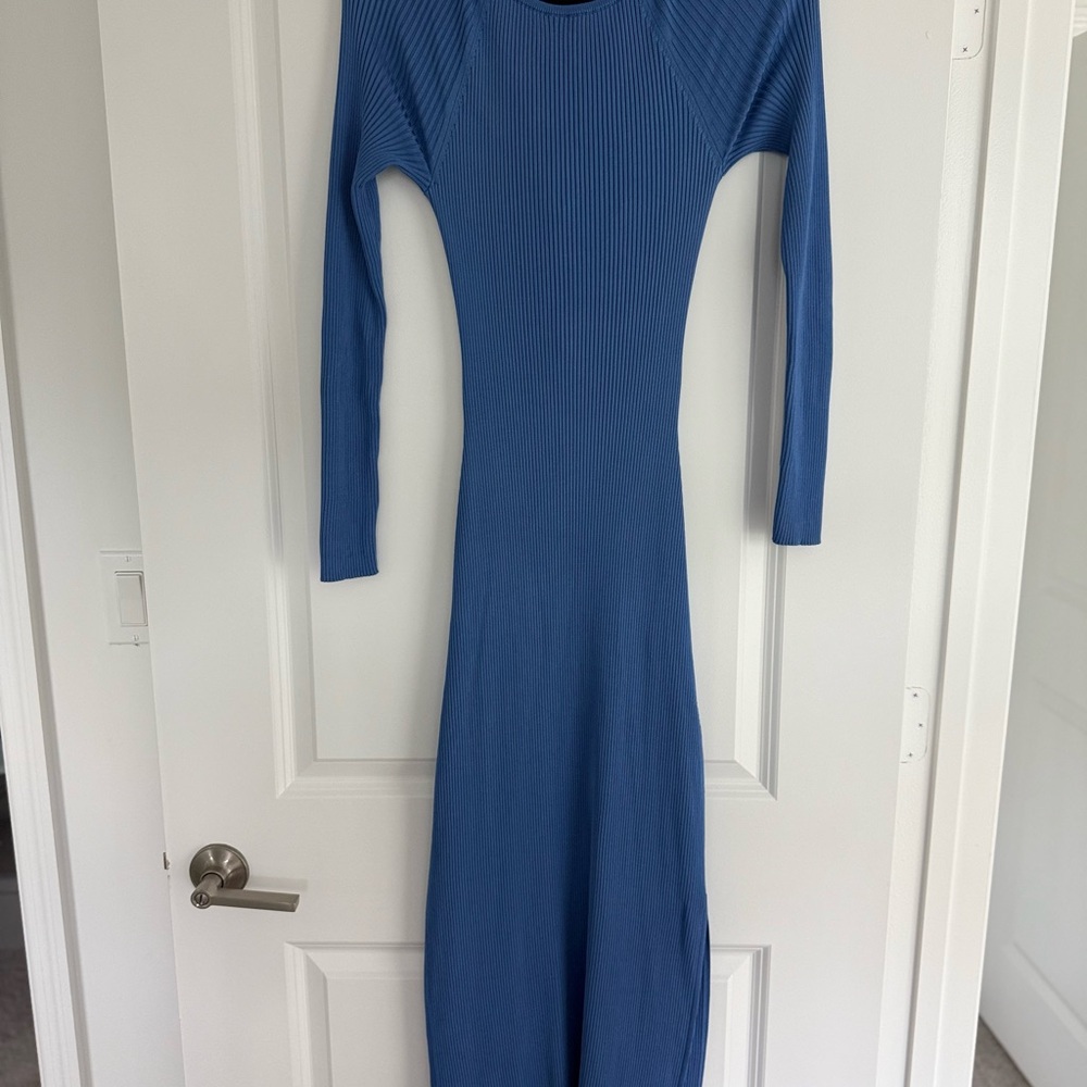 Cult Gaia Blue Ribbed Cut Out Bodycon Dress - Picture 7 of 8